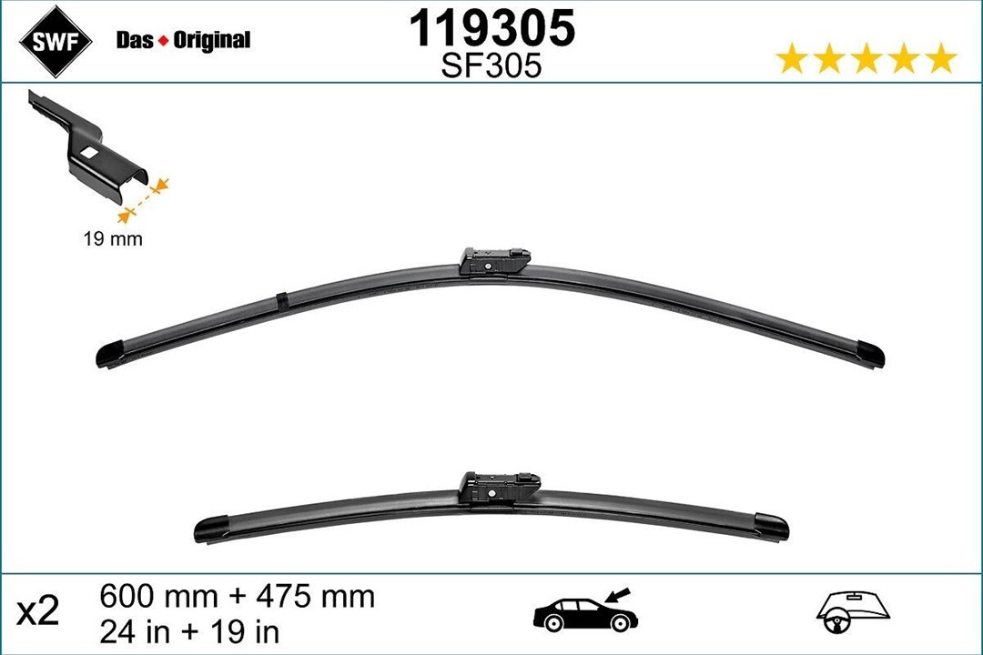 Wiper Blade Kit SWF VisioFlex OE 600/475 SWF 119305