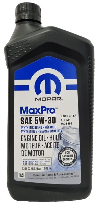68518204AA Chrysler/Mopar Engine oil Chrysler/Mopar MaxPro 5W-30, 0,946L