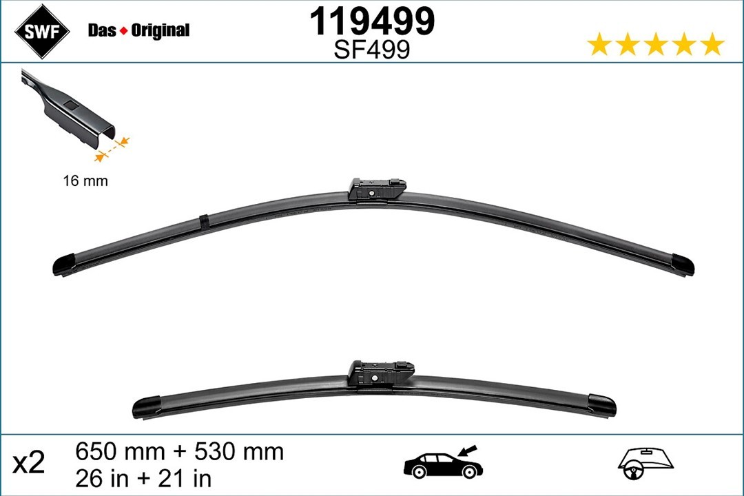 Set of frameless wiper blades 650/530 SWF 119499
