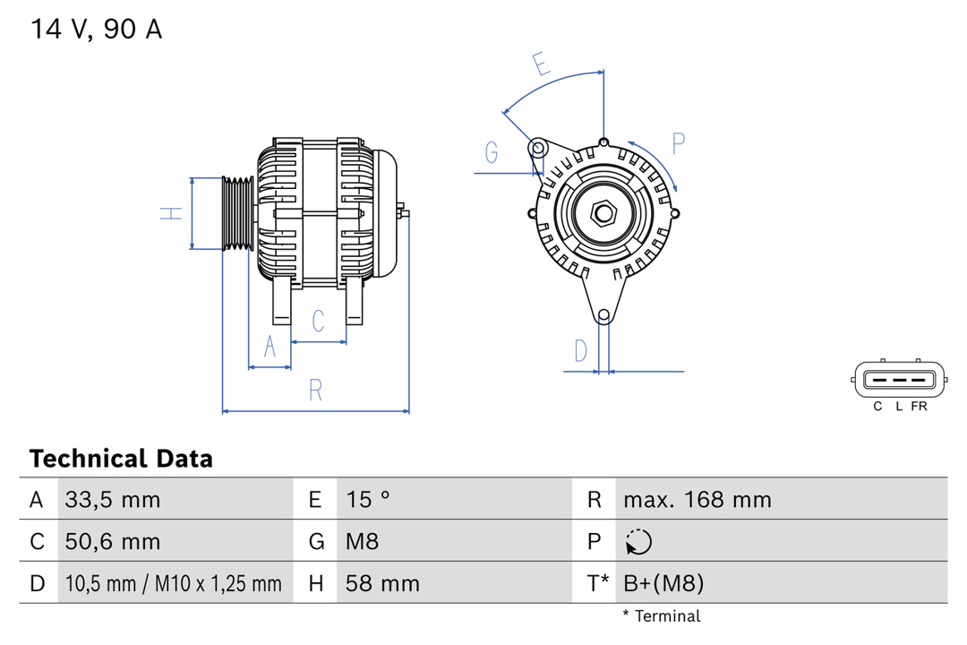 Alternator KIA Ceed (Kia Ceed): 0986084970 Bosch Alternator