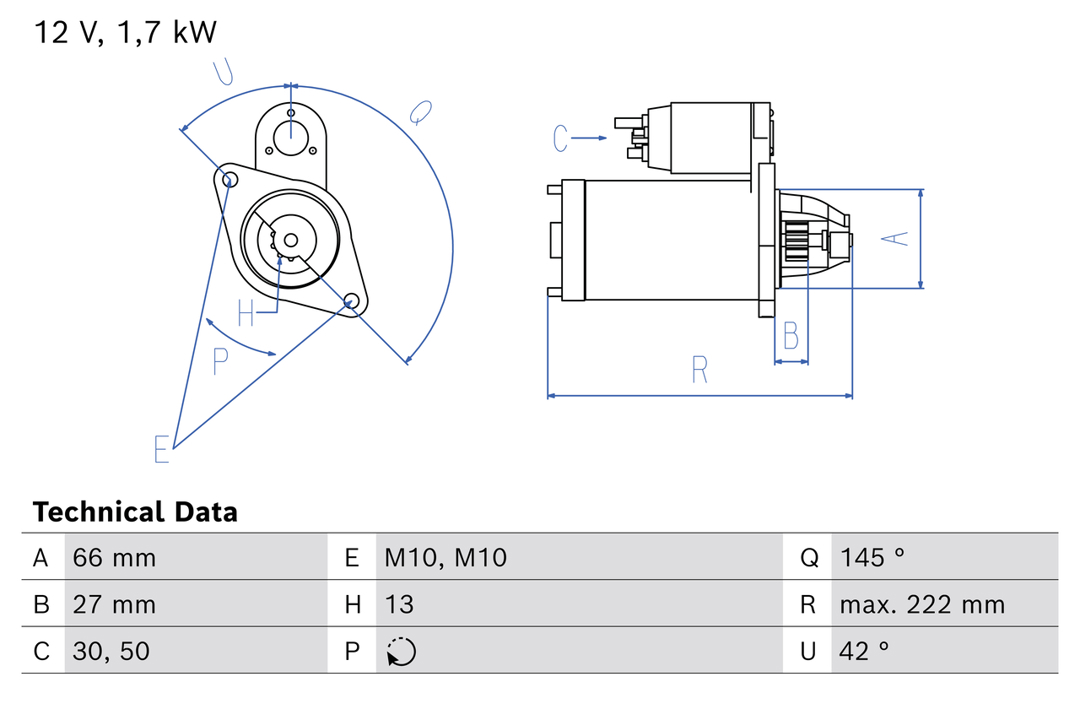 Starter motor Mercedes SLC: 0986026600 Bosch Starter
