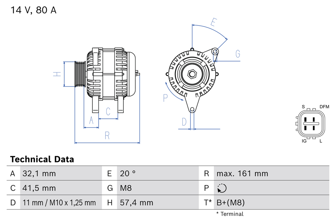 Alternator Toyota Yaris: 0986086490 Bosch Alternator