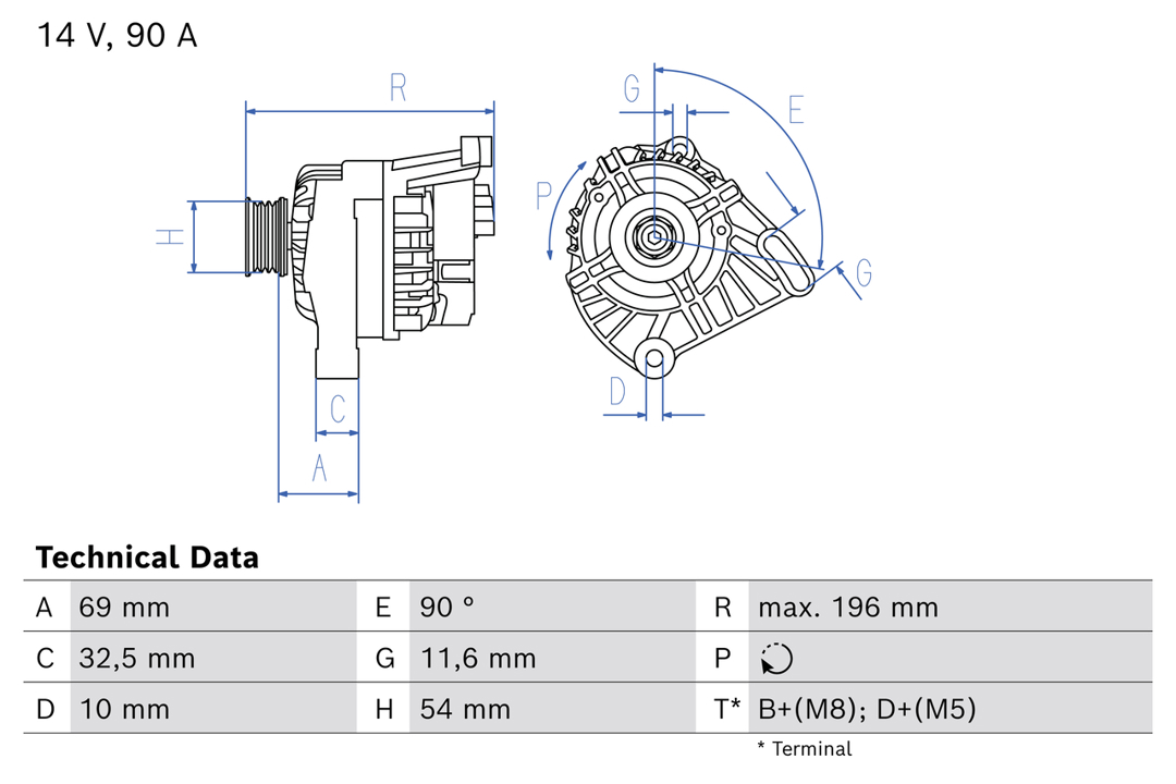 Alternator Fiat Albea: 0986086870 Bosch Alternator