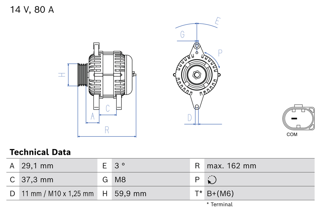 Alternator Citroen C1: 0986085250 Bosch Alternator