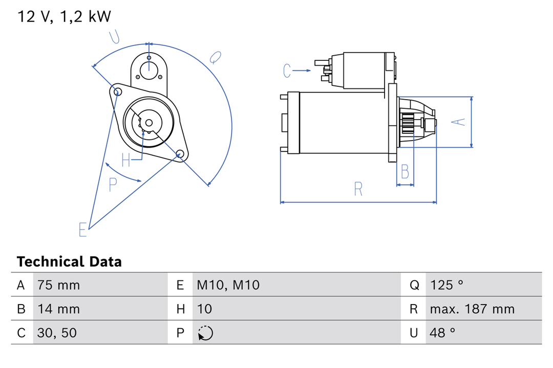 Engine starter motor Hyundai i20: 0986026300 Bosch Starter