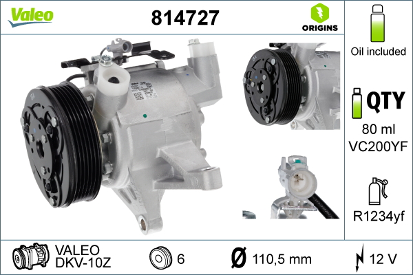 Air conditioner compressor Subaru: 814727 Valeo Compressor, air conditioning