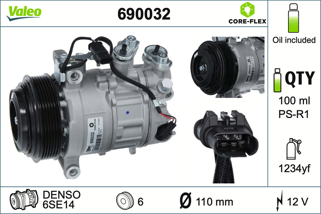 Car heating parts Mercedes Vito Mixto (W447): 690032 Valeo Compressor, air conditioning