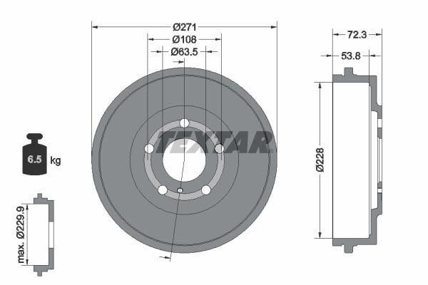94049900 Textar Brake drum
