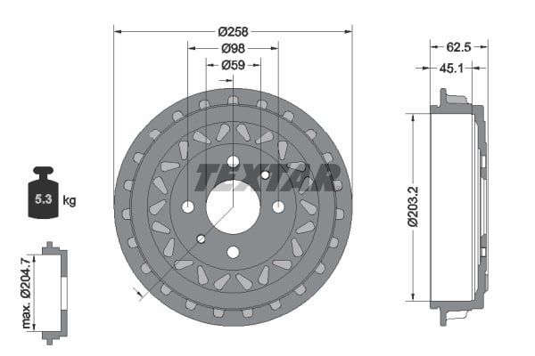 94050500 Textar Brake drum