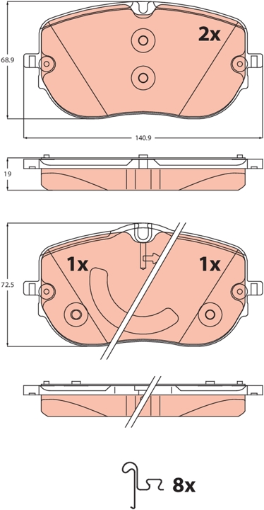 GDB2549 TRW Brake pad set