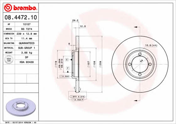 AP (Brembo) 10157 Brake disc 10157