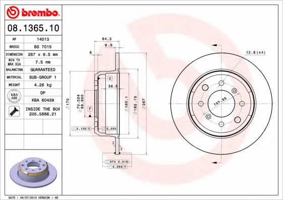 AP (Brembo) 14013 Brake disc 14013