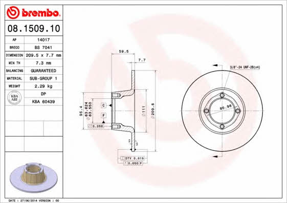 AP (Brembo) 14017 Brake disc 14017
