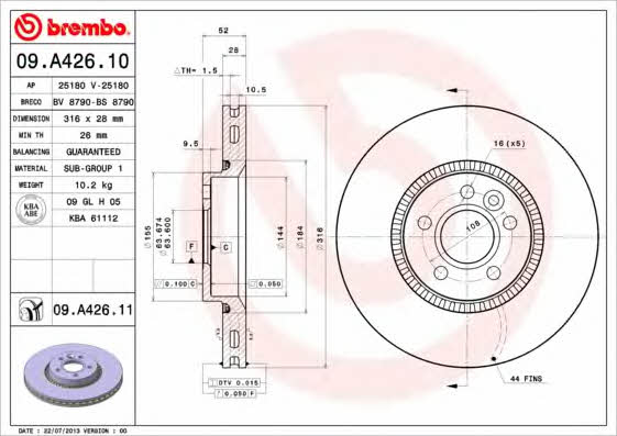 AP (Brembo) 25180 Brake disc 25180