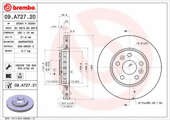 AP (Brembo) 25264 Brake disc 25264