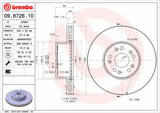 AP (Brembo) 24808 Brake disc 24808