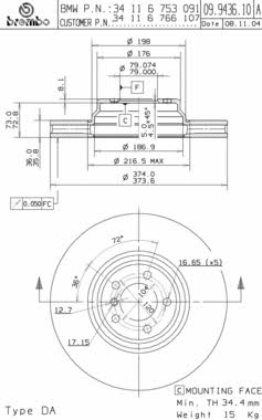 AP (Brembo) 24890 V Brake disc 24890V