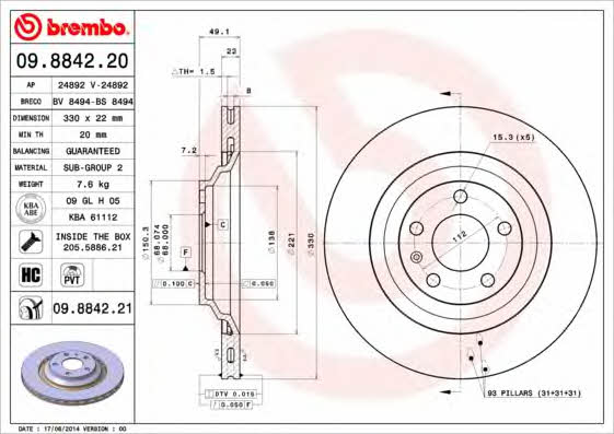 AP (Brembo) 24892 V Brake disc 24892V