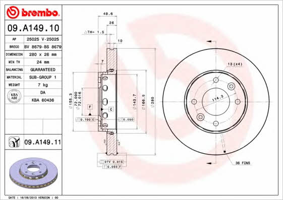 AP (Brembo) 25025 Brake disc 25025