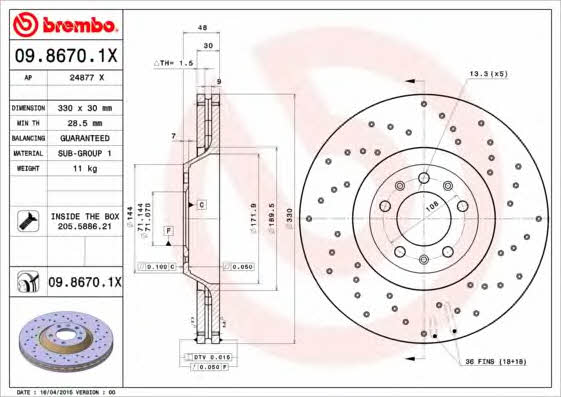 AP (Brembo) 24877 X Brake disc 24877X