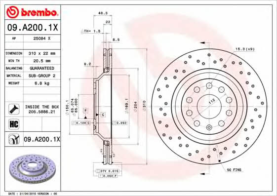 AP (Brembo) 25084 X Brake disc 25084X