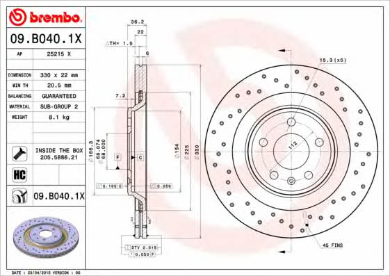 AP (Brembo) 25215 X Brake disc 25215X