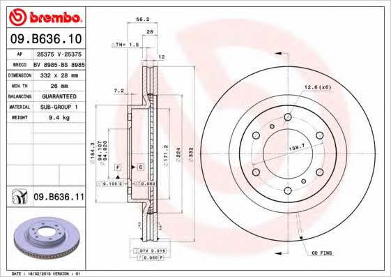 AP (Brembo) 25375 Brake disc 25375