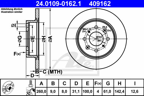 Rear solid brake disc Ate 24.0109-0162.1