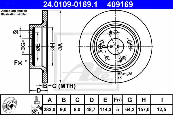 Ate 24.0109-0169.1 Rear brake disc, non-ventilated 24010901691