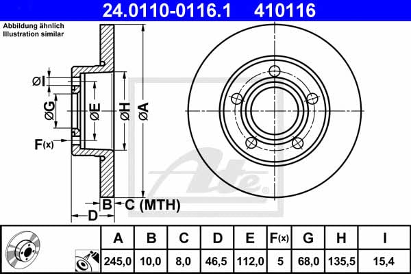 Ate Rear solid brake disc – price 141 PLN