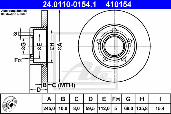 Ate 24.0110-0154.1 Rear brake disc, non-ventilated 24011001541