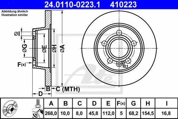 Ate 24.0110-0223.1 Rear brake disc, non-ventilated 24011002231