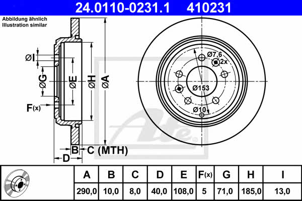 Ate Rear brake disc, non-ventilated – price 123 PLN
