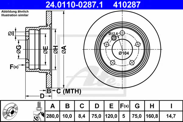Ate Rear brake disc, non-ventilated – price 158 PLN