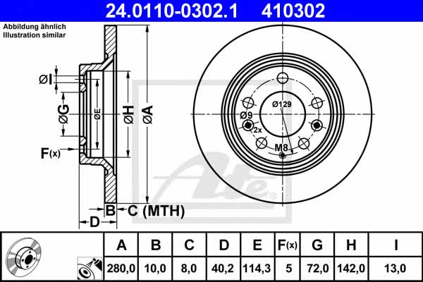Ate Rear brake disc, non-ventilated – price 219 PLN