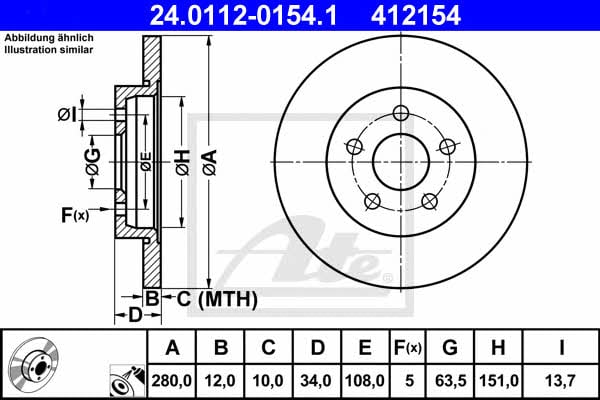 Ate Rear brake disc, non-ventilated – price 179 PLN