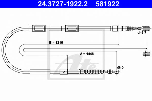 Ate 24.3727-1922.2 Parking brake cable left 24372719222