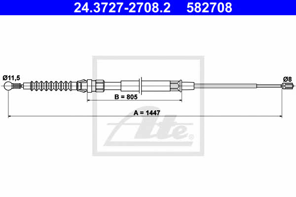 Ate 24.3727-2708.2 Parking brake cable left 24372727082