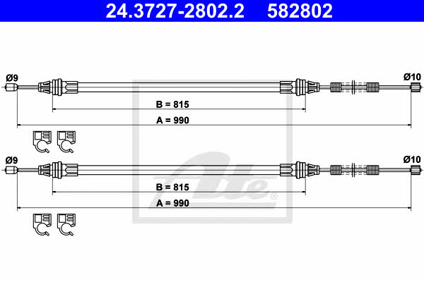 Ate 24.3727-2802.2 Cable Pull, parking brake 24372728022