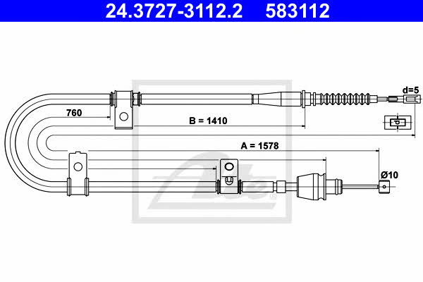 Ate 24.3727-3112.2 Parking brake cable left 24372731122
