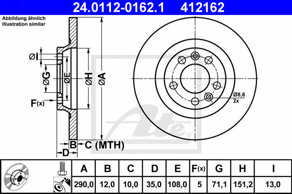 Ate Rear solid brake disc – price 172 PLN