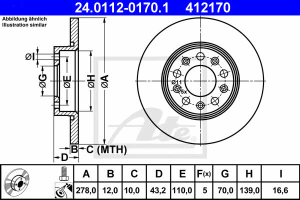 Ate Rear brake disc, non-ventilated – price 179 PLN