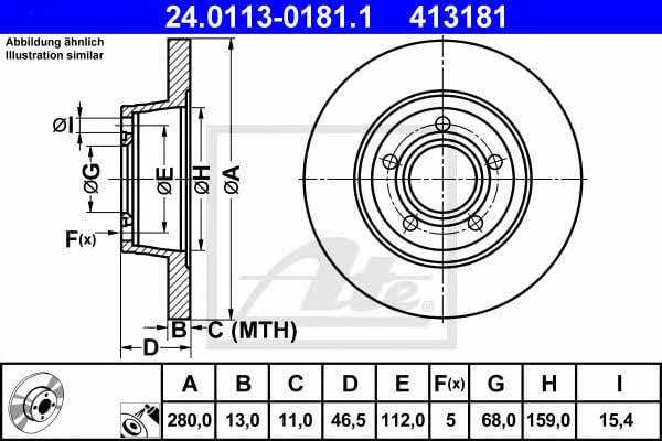 Ate Unventilated front brake disc – price 151 PLN