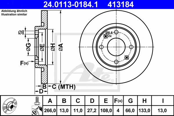 Ate Unventilated front brake disc – price 140 PLN