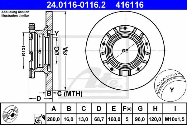 Ate 24.0116-0116.2 Rear brake disc, non-ventilated 24011601162