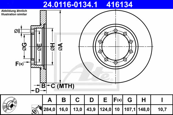 24011601341 Ate Rear solid brake disc