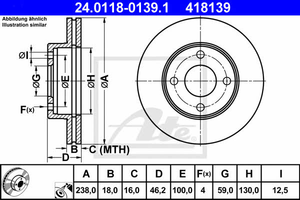 Ate 24.0118-0139.1 Front brake disc ventilated 24011801391