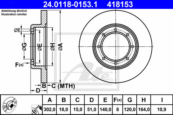 Ate 24.0118-0153.1 Rear brake disc, non-ventilated 24011801531