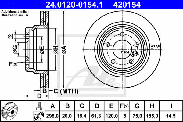 Ate 24.0120-0154.1 Rear ventilated brake disc 24012001541