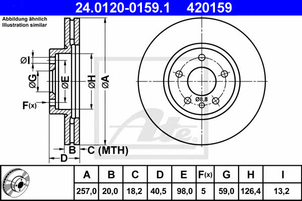 Ate 24.0120-0159.1 Front brake disc ventilated 24012001591